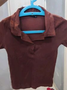 Bonkers Chic Brown Collared Crop Top