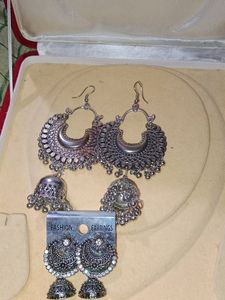 Silver Crescent Boho Earrings