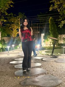 Vibrant Red &amp; Black Print Top