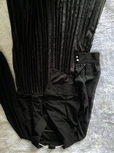 Chic Black Blazer Dress with Pleated Skirt