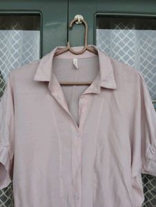 Light Pink Tie-Front Collared Shirt