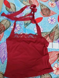 Elegant lace trimmed halter neck Cami Top