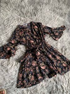 Black Floral Print Mini Dress