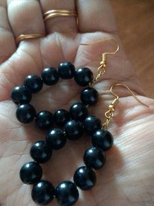 Black Beaded Hoop Earrings
