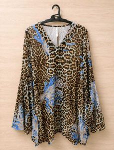 ✨ y2k Leopard Print Georgette Bell Sleeve Top