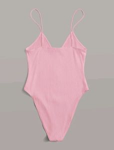 SHEIN Pink Solid Rib-Knit Cami Bodysuit