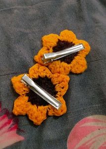 Crocheted Sunflower Hair Clips
