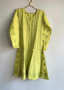 Lime Green Chikankari Embroidered Kurta 42"
