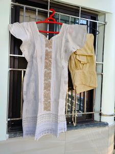 Cotton Clend Crochet work Kurti With Pants