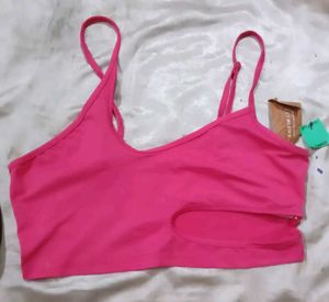 Shein Sky Pink Cut-out Crop Top