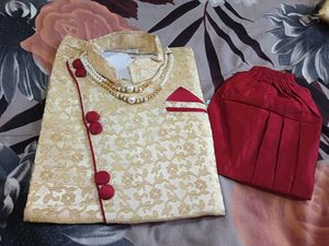 Kids Sherwani With Pearl Mala
