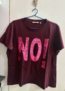 Maroon Sequin "NO!" T-Shirt