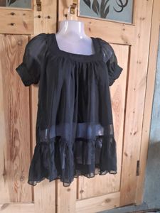 Sheer Black Puff Sleeve Top