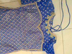 Elegant Blue Kurta with Intricate Gold Embellishme