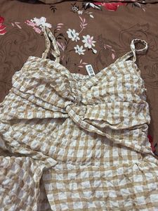 Checkered Crinkle Top with Tie-Up Detail