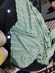 Elegant Mint Green Dupatta with Silver Stripes
