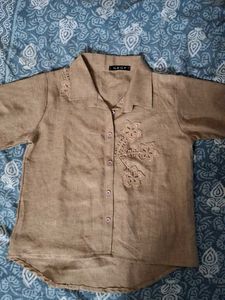 Embellished Linen Blend Shirt