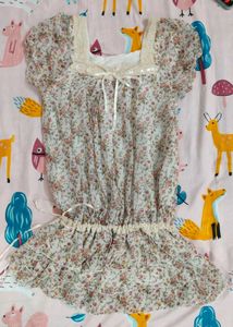 Floral Print Dress with Lace Trim