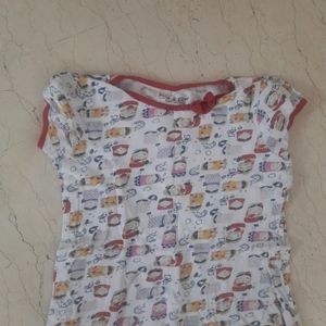 Pink &amp; Blue Cute Print Cotton Nighty For Kids
