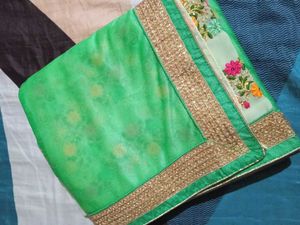 Cream Saree with Embroidered Floral Border