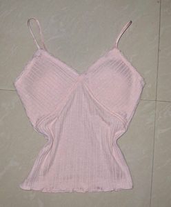Padded Pink Lace Trim Cami Top