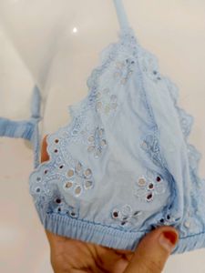 Light Blue Embroidered Bra
