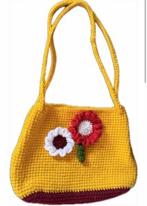 Handmade Crocheted Yellow Shoulder Bag