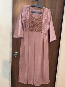 Elegant Pink Kurta with Golden Embroidery