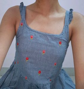 Blue Gingham Embroidered Dress
