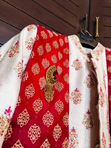 Groom Embroidered Silk Sherwani Set With Juttis