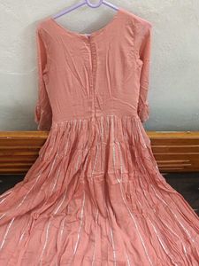 Peach Tiered Gown with Silver Stripes