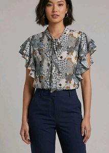 Multi Printed Ruffle Sleeve Blouse