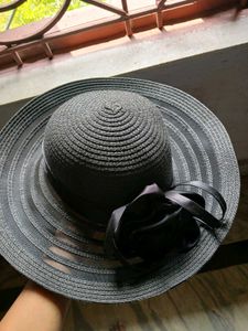 Vintage-Style Black Woven Beach &amp; Party Hat with S