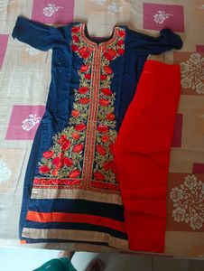 Embroidered Navy Blue Kurta Set