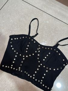 Rhinestone Embellished Crop Top