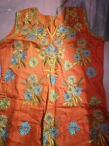 Embroidered Orange Ethnic Kurti