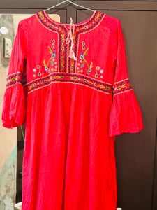 Embroidered Light Red Frock