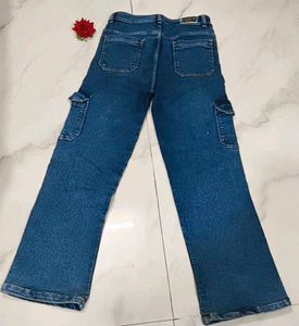 Women's Blue Denim Cargo Jeans(Not pure)