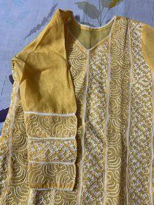 Yellow Embroidered Chikankari Kurta