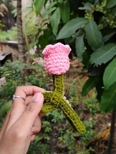 Crocheted Pink Flower Hair Clip
