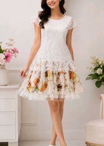 Elegant White Lace & Floral Dress