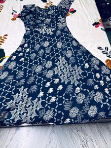 Elegant Navy Blue Printed Kurta