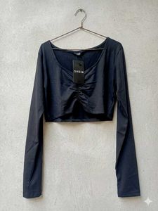 Shein Black Ruched Cropped Top