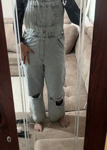 Ripped Denim Overalls