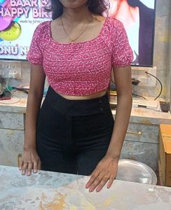 price drop!! Pink Smocked Puff Sleeve Crop Top