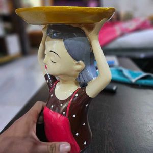 Beautiful Girl Resin Decorative Tray Showpiece