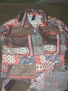 Boho Patchwork Print Wrap Shirt