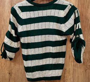 green shimmer wool top