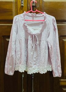 Light Pink Lace Trim Top
