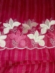 Red Striped Saree with Floral Border